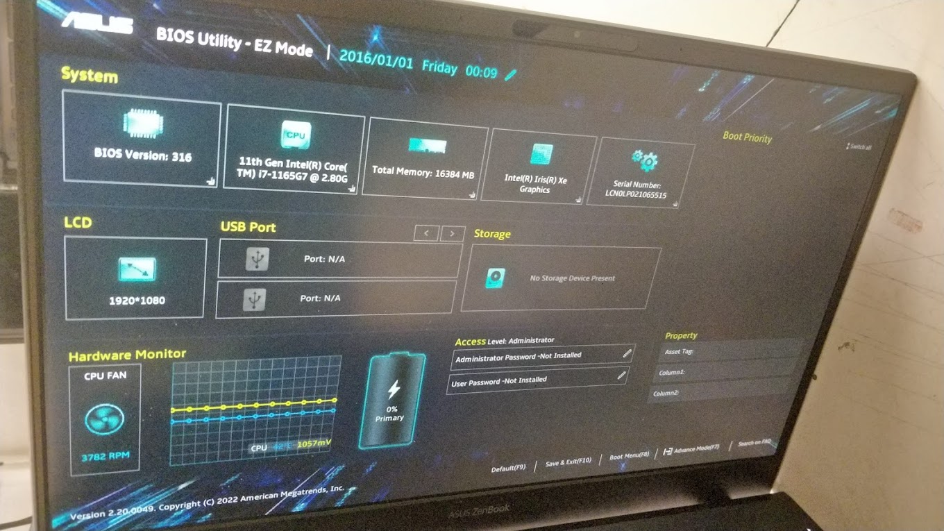 Home asus laptop affiche bios